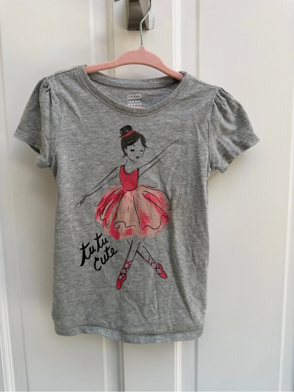 Old Navy 4T Girls Gray Tutu Cute Short Sleeve Tee Shirt Top Blous Pink Ballerina